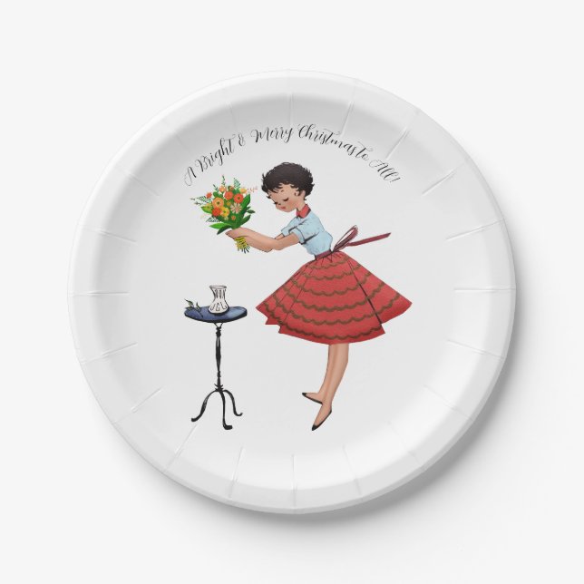 1950 Vintage Lady with Flowers Paper Plate (Front)