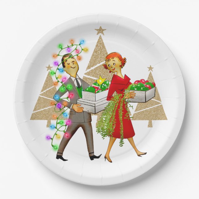 1950 Vintage Man and Woman Couple Paper Plate (Front)