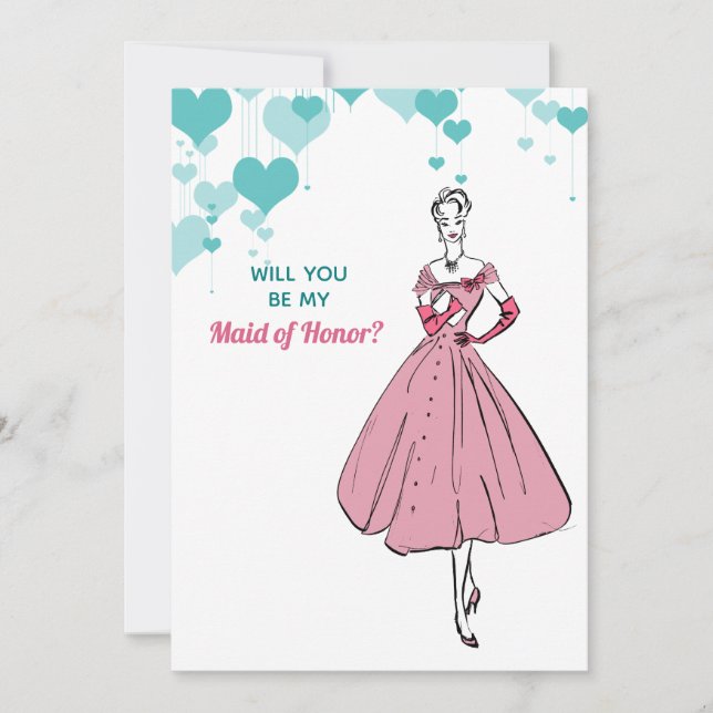 1950 Vintage Wedding Maid of Honour Invitation (Front)