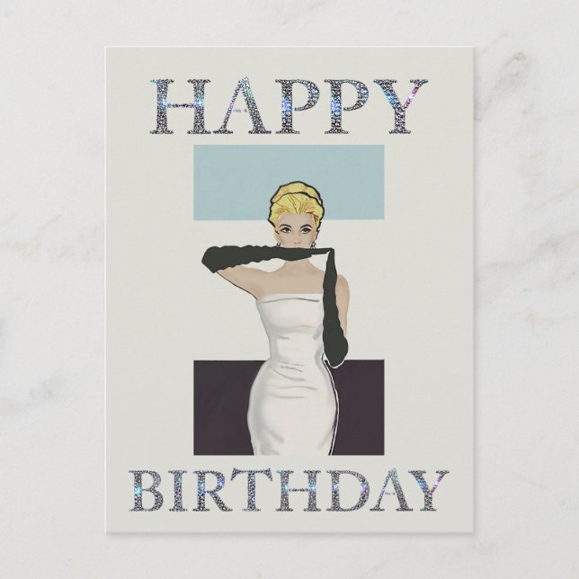 1950 vintage woman evening gloves Happy birthday Postcard (Front)
