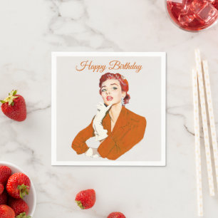 1950 Vintage Woman White Gloves Happy Birthday Napkin