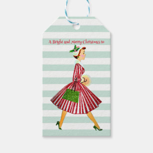 1950 Vintage Woman with Christmas Greetings Gift Tags