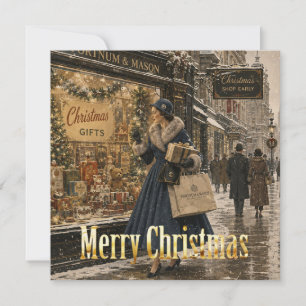 1950 Woman is doing her Christmas shopping Holiday Card