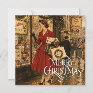 1950 Woman is doing her Christmas shopping Holiday Card