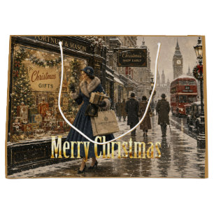 1950 Woman is doing her Christmas shopping Large Gift Bag