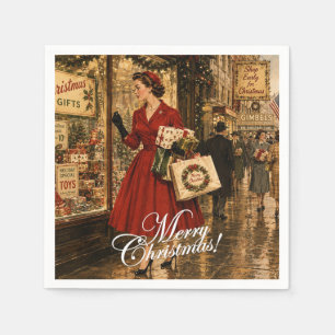 1950 Woman is doing her Christmas shopping Napkin