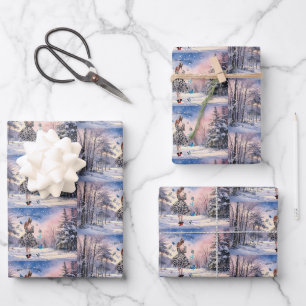 1950 Woman with Butterflies Christmas Greeting Wrapping Paper Sheet