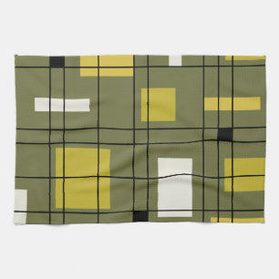 1950's Abstract Art Avocado Green Tea Towel