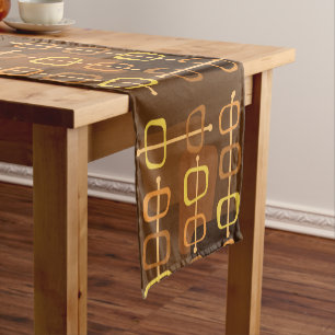 1950s Abstract Art Hollow Rocks Brown Short Table Runner
