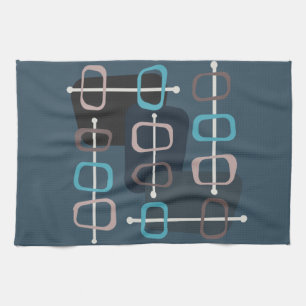 1950s Abstract Art Hollow Rocks Teal Tea Towel