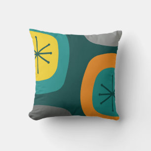 1950s Abstract Art Teal Multicolored Cushion