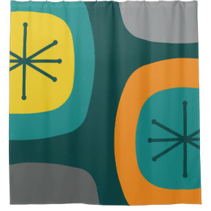 1950s Abstract Art Teal Multicolored Shower Curtain