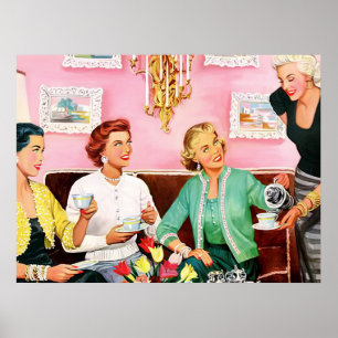 1950's Afternoon Tea Mid Century Modern Art Medium Poster