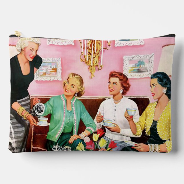 1950'S AFTERNOON TEA VINTAGE ART ACCESSORY POUCH (Front)