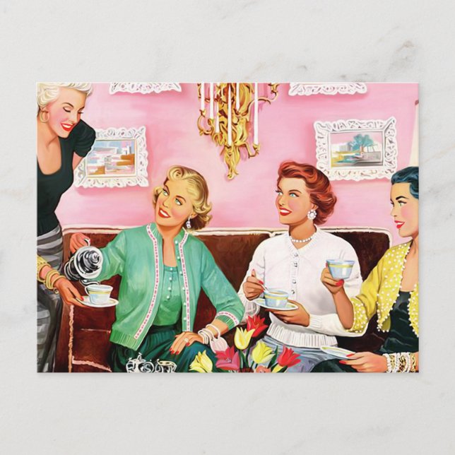 1950's afternoon tea vintage art postcard (Front)