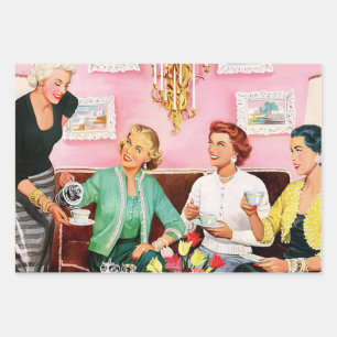 1950'S AFTERNOON TEA VINTAGE ART WRAPPING PAPER SHEET