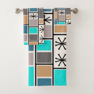 1950s Atomic Age Rectangles Starbursts Bath Towel Set