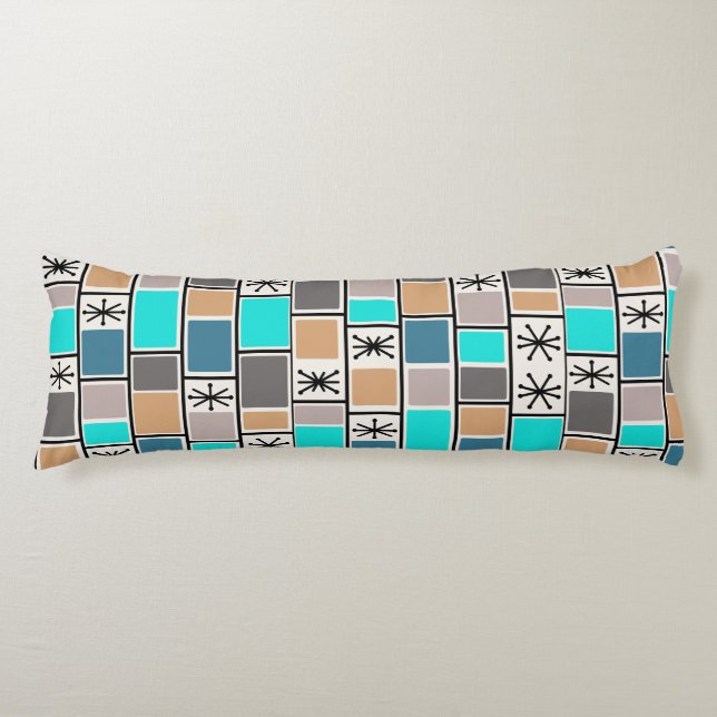1950s Atomic Age Rectangles Starbursts Body Cushion (Front)