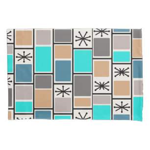 1950s Atomic Age Rectangles Starbursts Pillowcase