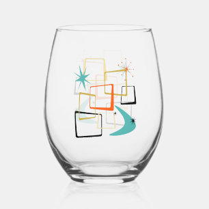 1950s Atomic Era Stars Boomerang Mid Century Stemless Wine Glass
