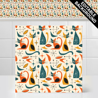 1950s Atomic Mid Century Modern Retro Cats Pattern Tile