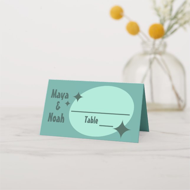 1950's Atomic Mint Wedding Place Card (Front)