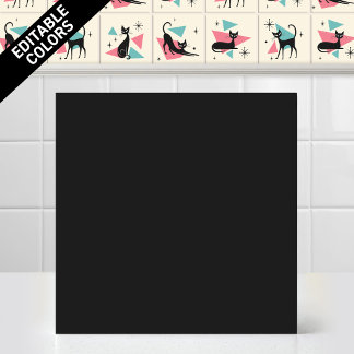 1950s Atomic Retro Cat Editable Black Accent Colou Tile