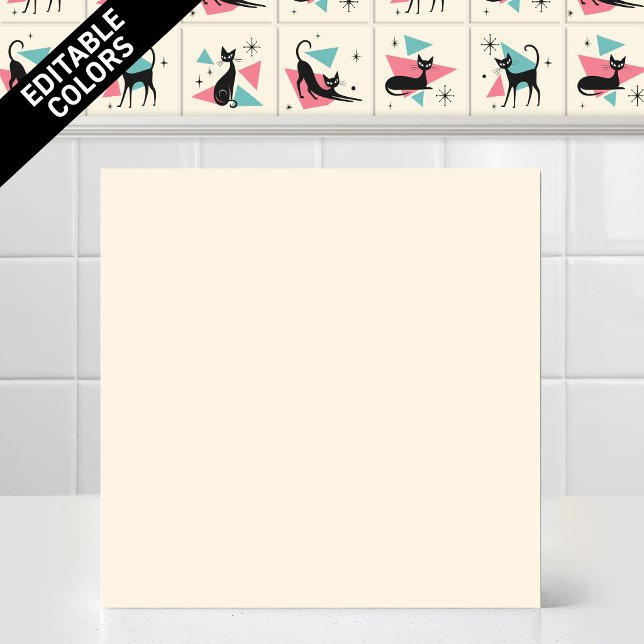 1950s Atomic Retro Cat Editable Cream Accent Colou Tile (Customize the Cream color of thjs 1950s Atomic Retro Cat Series Accent Ceramic Tile Editable Mural)