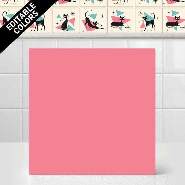 1950s Atomic Retro Cat Editable Pink Accent Colour Tile (Customize the Pink color of thjs 1950s Atomic Retro Cat Series Accent Ceramic Tile Editable Mural)