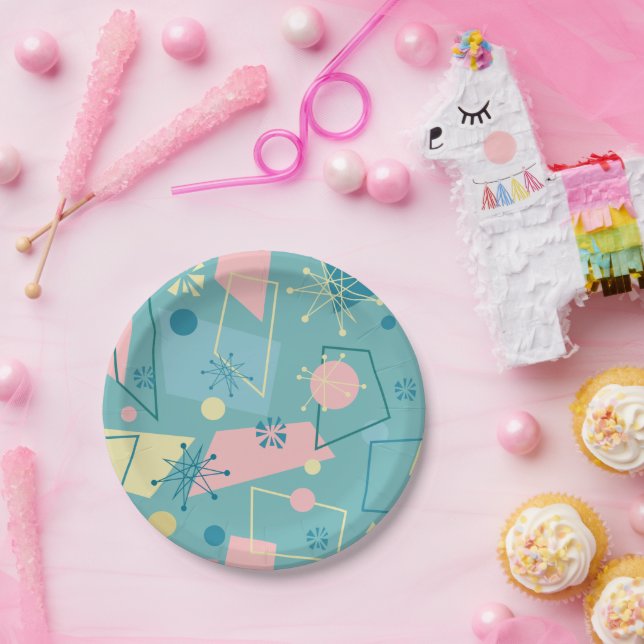 1950s Atomic Retro in Teal and Pink Paper Plate (Party)