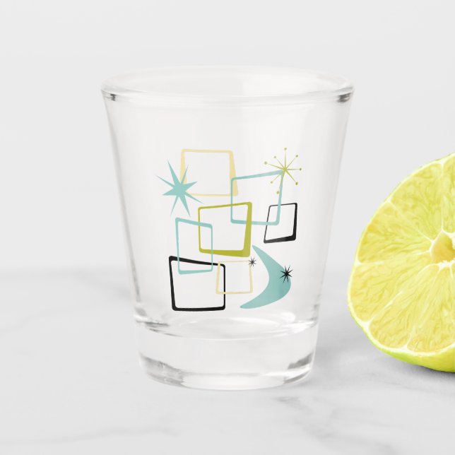 1950s Atomic Squares Stars Boomerang Mid-century Shot Glass (Front)