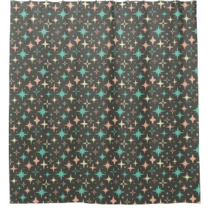 1950s Atomic Stars Pink Blue Yellow Brown MCM Shower Curtain