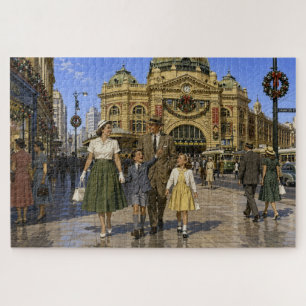 1950s Aussie Christmas Flinders Street Station Jigsaw Puzzle