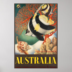 1950s Australia The Great Barrier Reef Vintage Poster