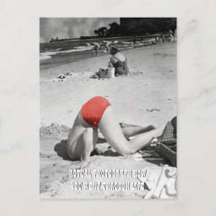 1950's Beach Guy Man Head in the Sand Photograph Postcard