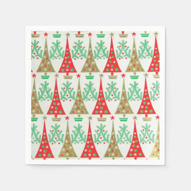 1950s Cartoon Christmas Tree Cocktail Napkins (Front)