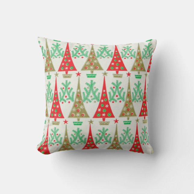 1950s Cartoon Christmas Tree Throw Pillow (Front)