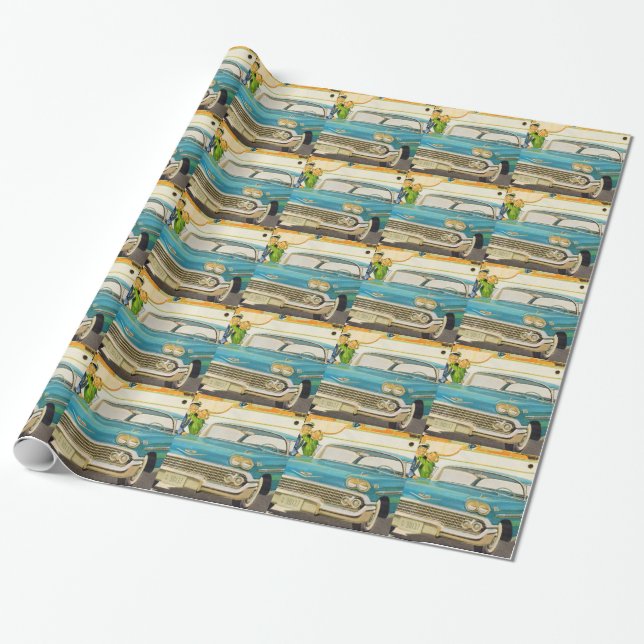 1950s Chevy Impala blue with fins Wrapping Paper (Unrolled)