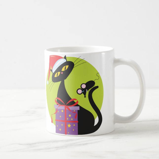 1950s Christmas Black Cat Black Mouse Coffee Mug (Right)