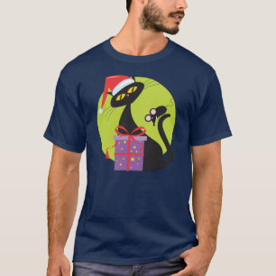 1950s Christmas Black Cat Black Mouse T-Shirt