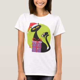1950s Christmas Black Cat Black Mouse T-Shirt