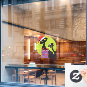 1950s Christmas Black Cat Black Mouse Window Cling