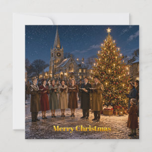 1950s Christmas Carol Singers the Village Square Holiday Card