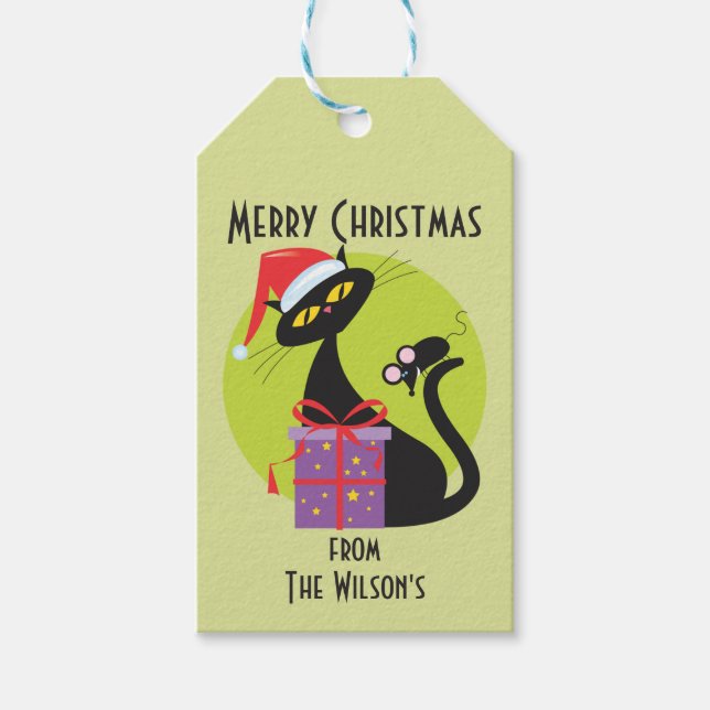 1950s Christmas Cat and Mouse Gift Tags (Front)