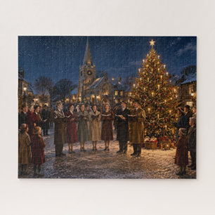 1950s Christmas Eve Carol Singers Village Square Jigsaw Puzzle