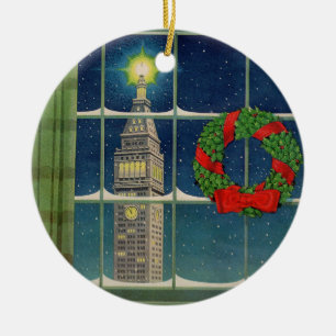 1950s Christmas in the city Ceramic Tree Decoration