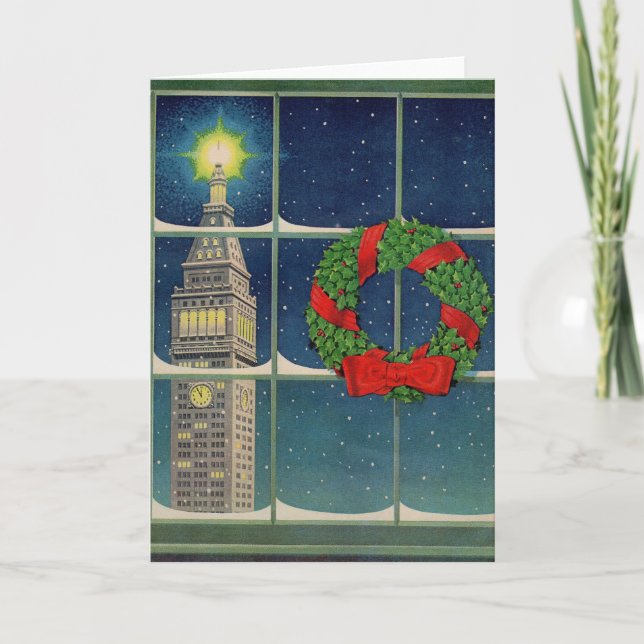 1950s Christmas in the city Holiday Card (Front)