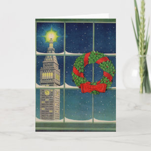 1950s Christmas in the city Holiday Card