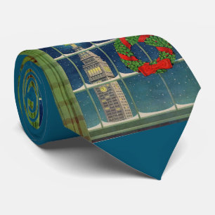 1950s Christmas in the city print Tie