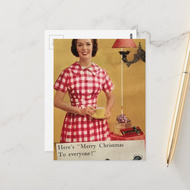 1950s Christmas Lady Collage Postcard (Front/Back In Situ)
